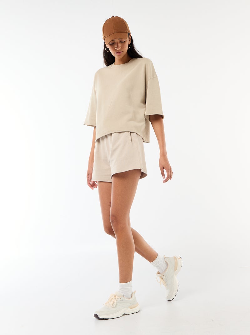 Effen short van French Terry Biege - Kiabi