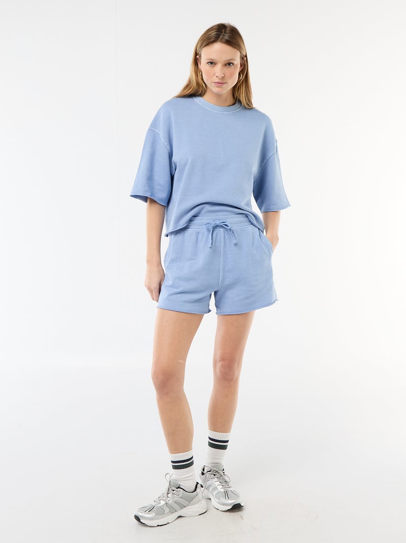 Effen short van French Terry Blauw - Kiabi