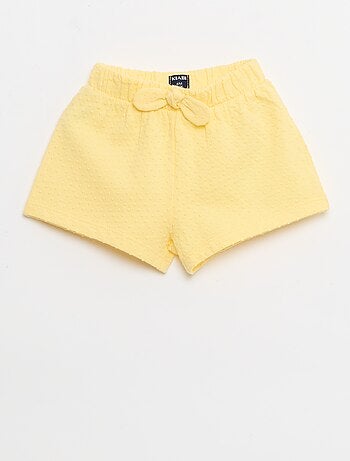 Effen short van jacquardbreisel met fantasieknoop