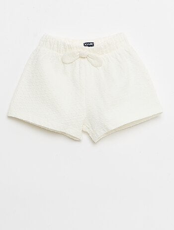 Effen short van jacquardbreisel met fantasieknoop