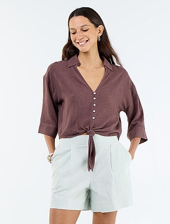 Effen short van linnenmix