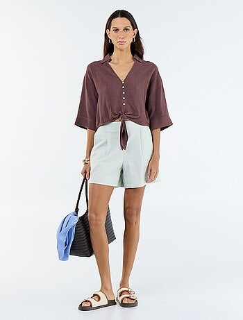 Effen short van linnenmix