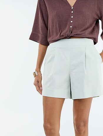 Effen short van linnenmix