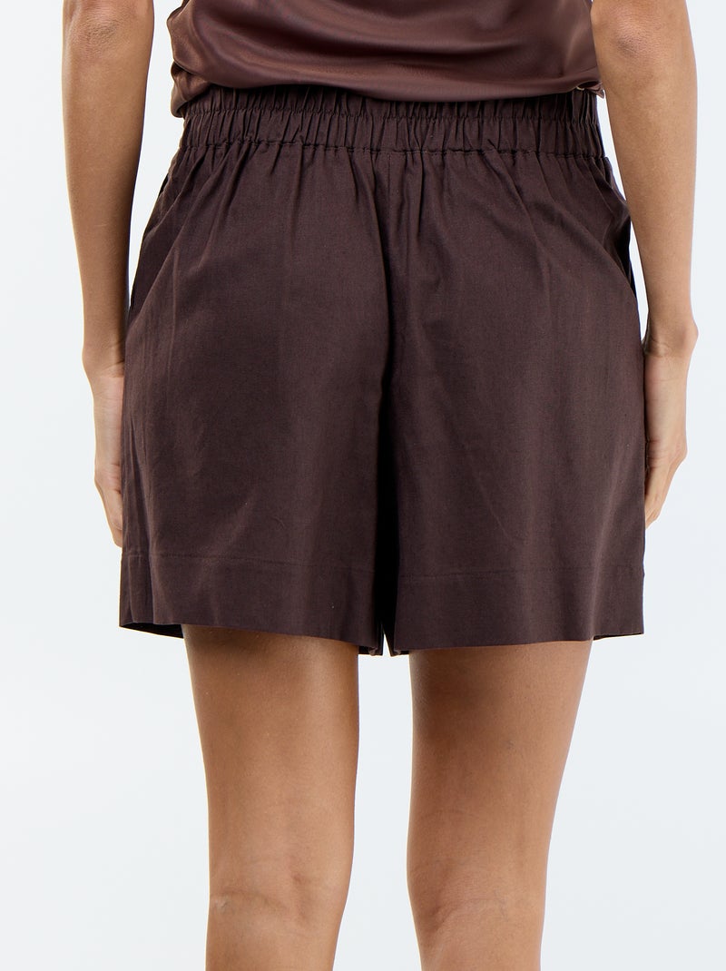 Effen short van linnenmix Bruin - Kiabi