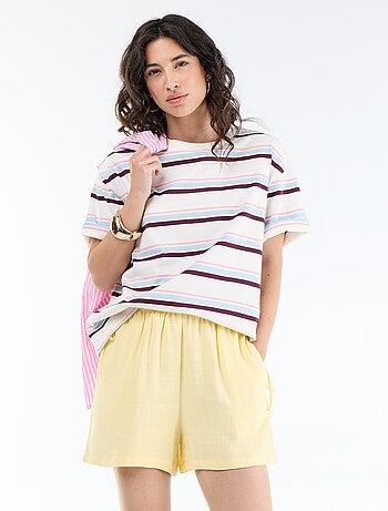 Effen short van linnenmix