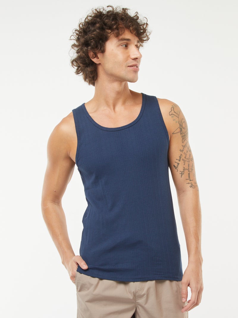 Effen singlet van ribtricot Blauw - Kiabi