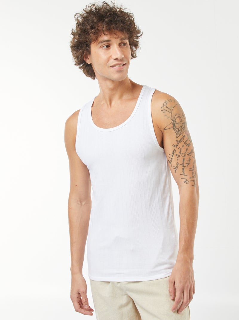 Effen singlet van ribtricot wit - Kiabi