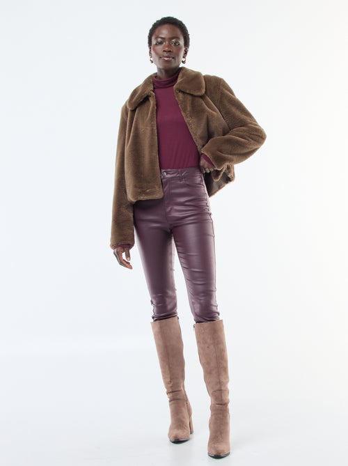 Effen skinny broek met coating - Kiabi