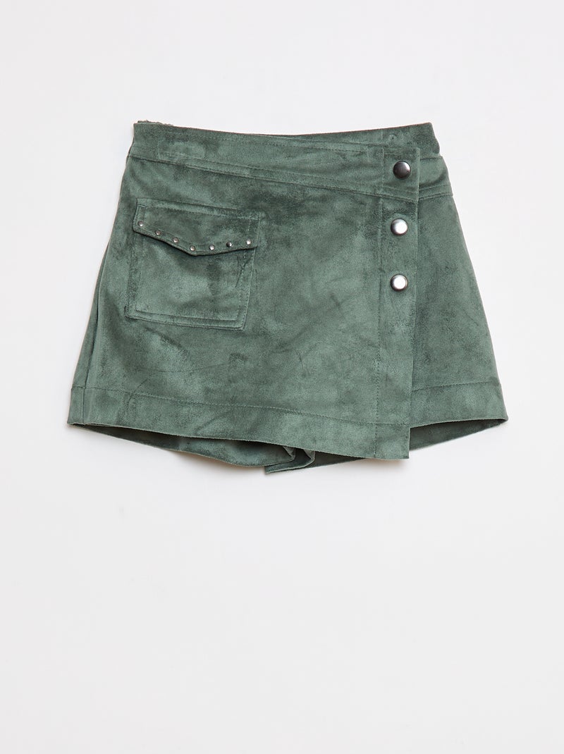 Effen skort van suèdine Groen - Kiabi