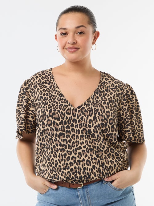 Effen, soepelvallende blouse met korte mouwen - Kiabi