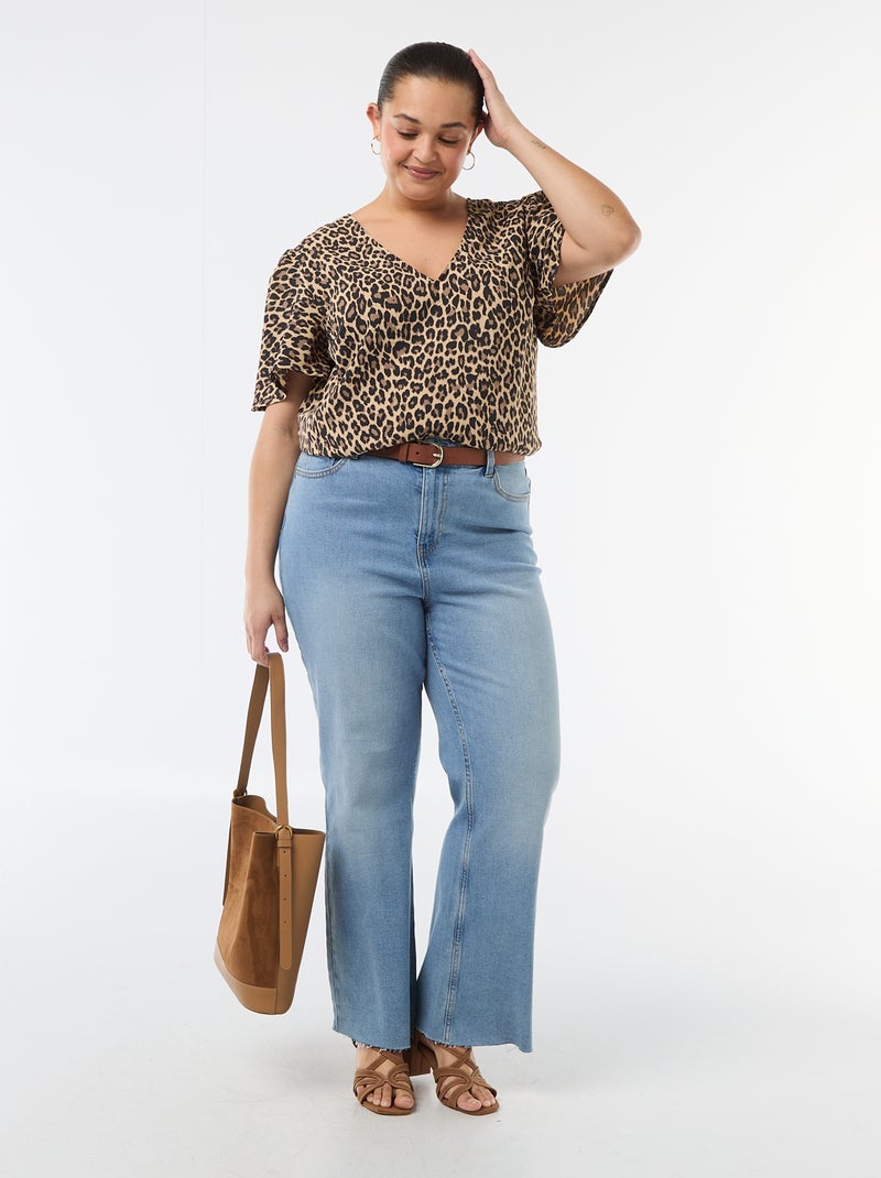 Effen, soepelvallende blouse met korte mouwen Biege - Kiabi