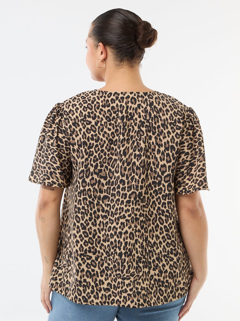 Effen, soepelvallende blouse met korte mouwen Biege - Kiabi