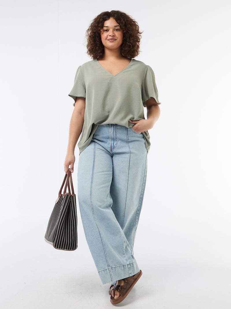 Effen, soepelvallende blouse met korte mouwen Groen - Kiabi