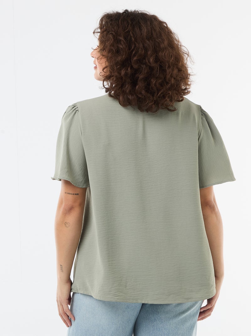 Effen, soepelvallende blouse met korte mouwen Groen - Kiabi