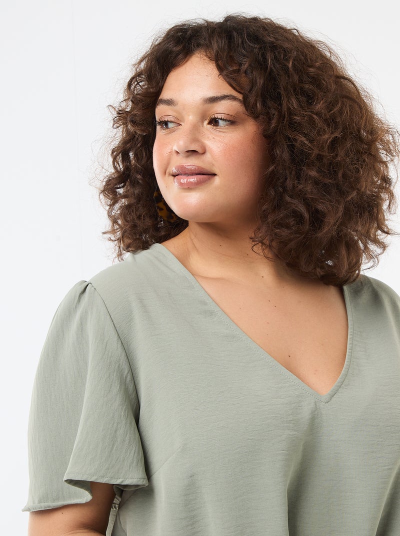 Effen, soepelvallende blouse met korte mouwen Groen - Kiabi