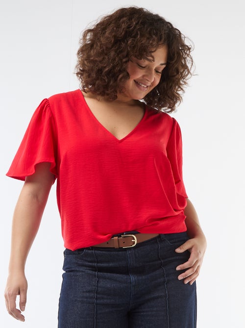 Effen, soepelvallende blouse met korte mouwen - Kiabi