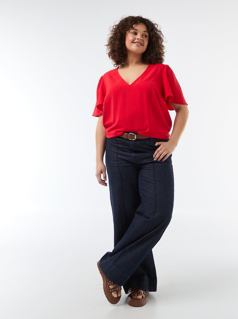 Effen, soepelvallende blouse met korte mouwen Rood - Kiabi