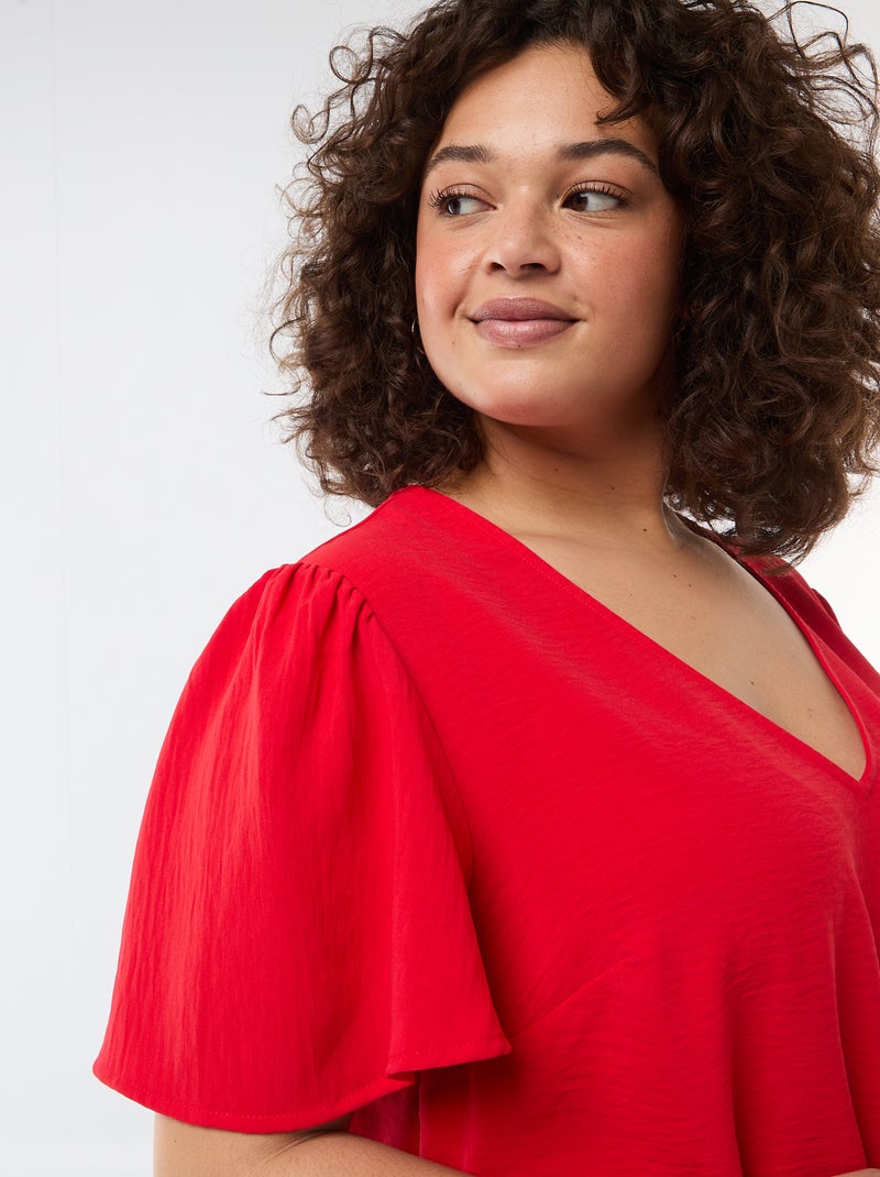 Effen, soepelvallende blouse met korte mouwen Rood - Kiabi
