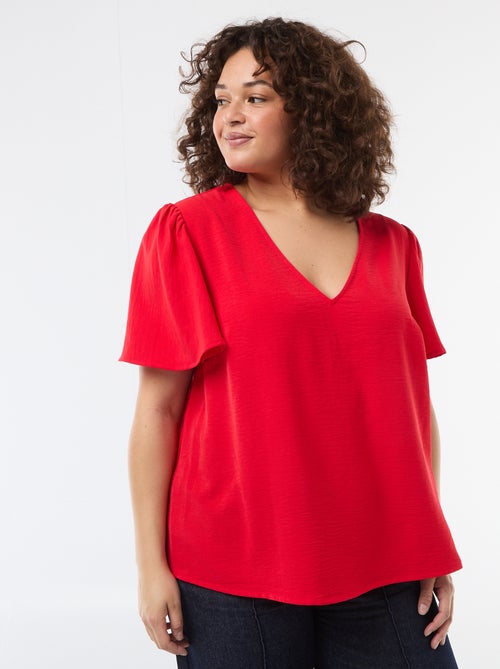 Effen, soepelvallende blouse met korte mouwen - Kiabi