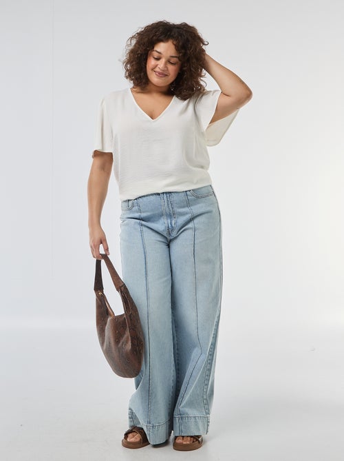 Effen, soepelvallende blouse met korte mouwen - Kiabi