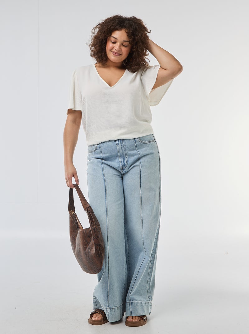 Effen, soepelvallende blouse met korte mouwen Wit - Kiabi