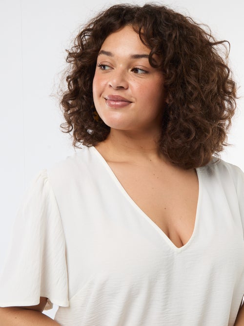 Effen, soepelvallende blouse met korte mouwen - Kiabi