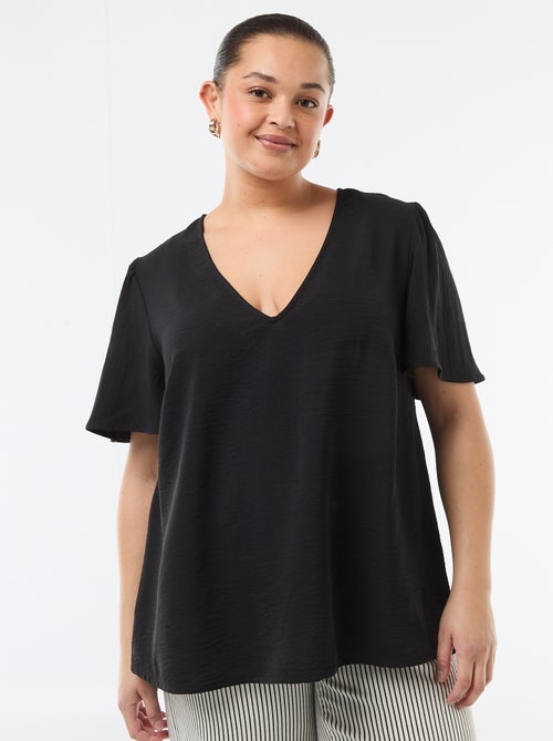 Effen, soepelvallende blouse met korte mouwen - Kiabi