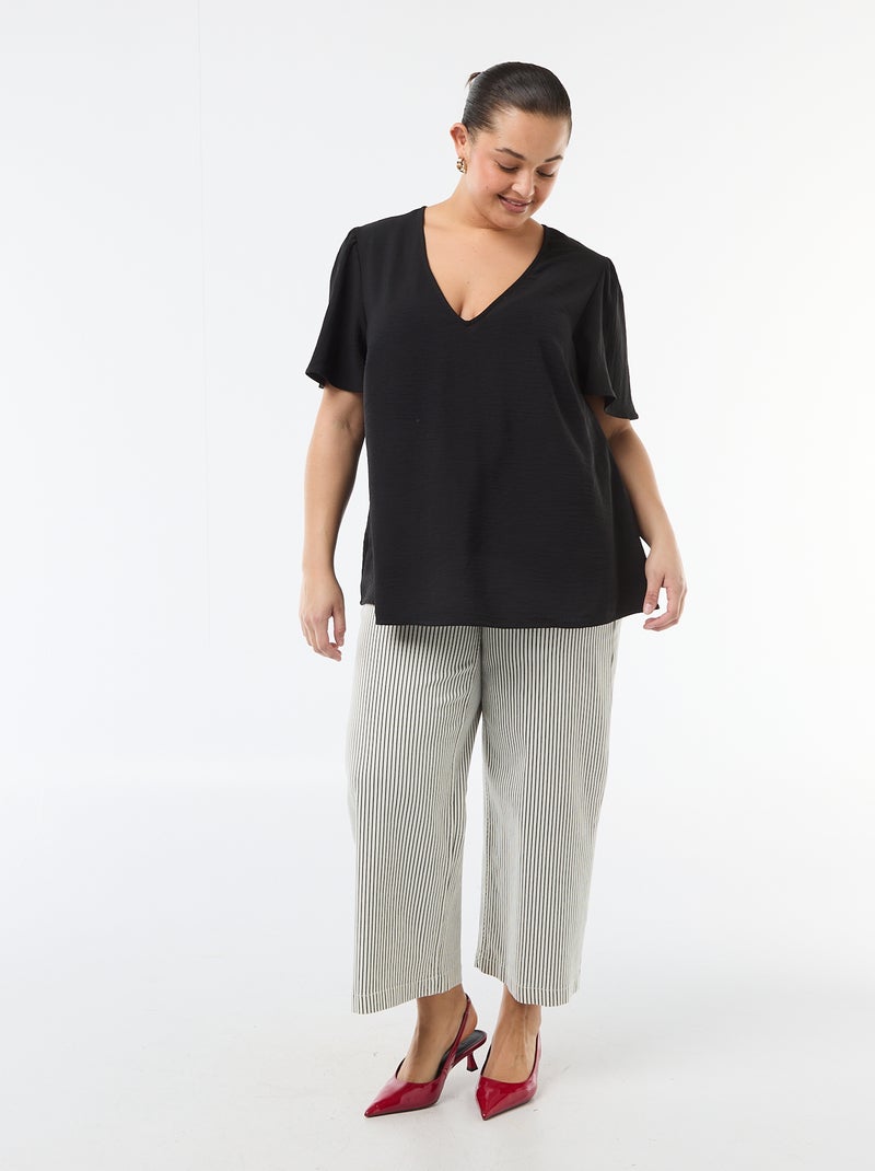 Effen, soepelvallende blouse met korte mouwen Zwart - Kiabi