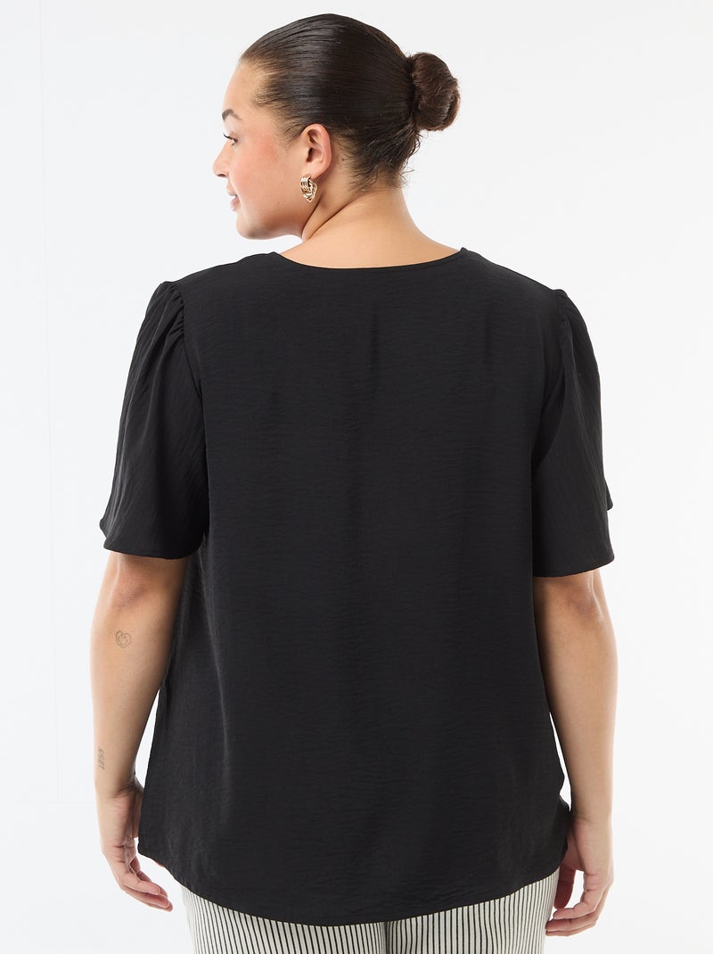 Effen, soepelvallende blouse met korte mouwen Zwart - Kiabi