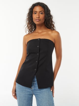 Effen, strapless top in blazerstijl