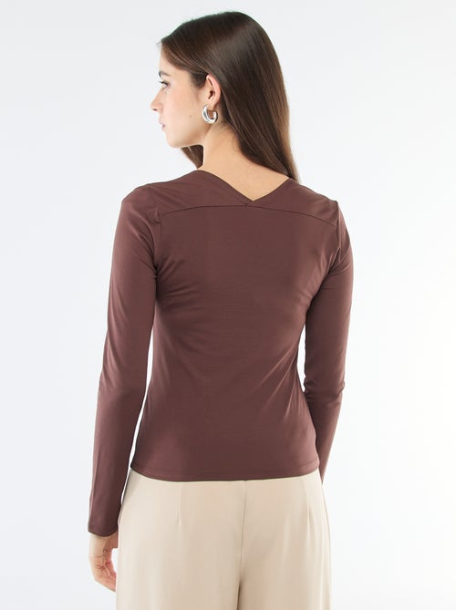 Effen stretch-T-shirt met lange mouwen en vierkante kraag - Kiabi