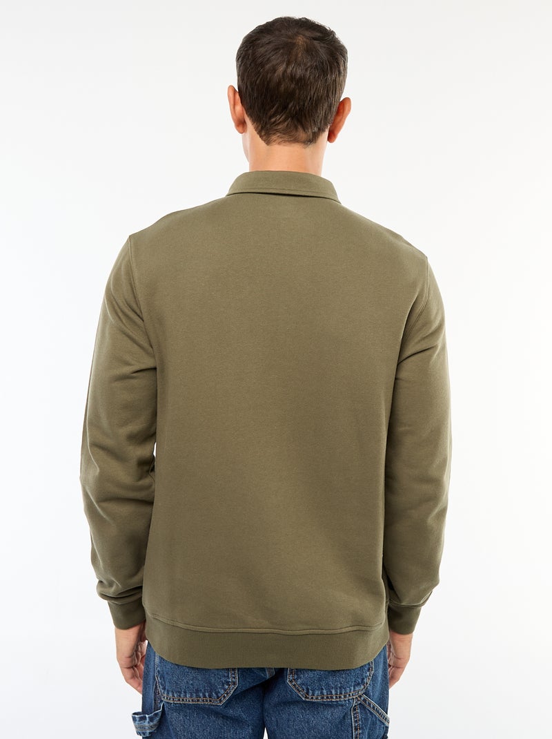 Effen sweater in polostijl met lange mouw Kaki - Kiabi