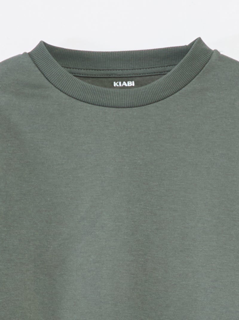 Effen sweater joggingstof met zachte, geruwde binnenzijde Groen - Kiabi