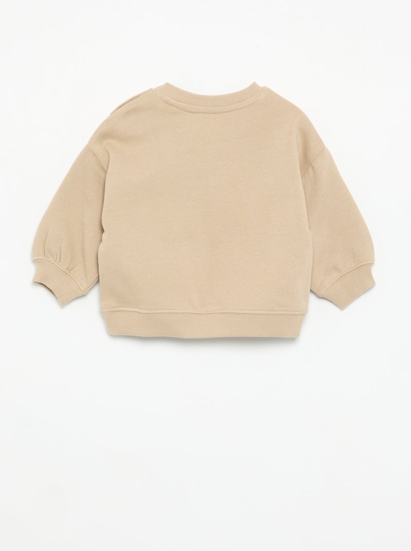 Effen sweater met borstopdruk Biege - Kiabi