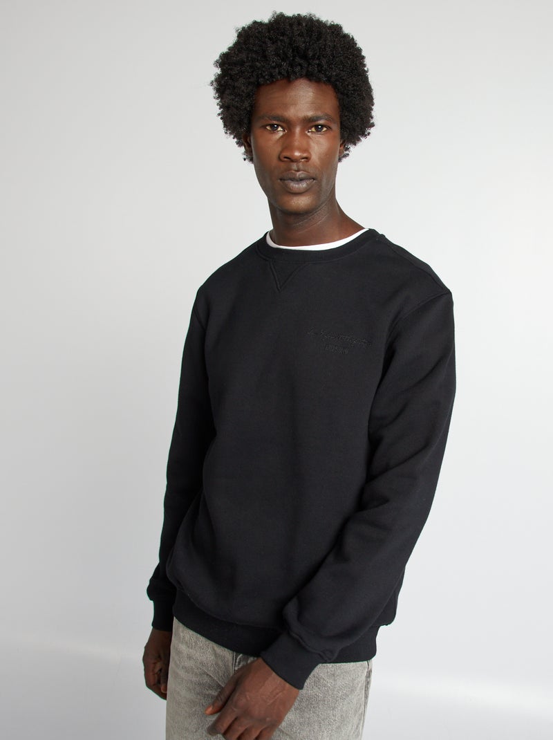 Effen sweater met geborduurde tekst ZWART - Kiabi