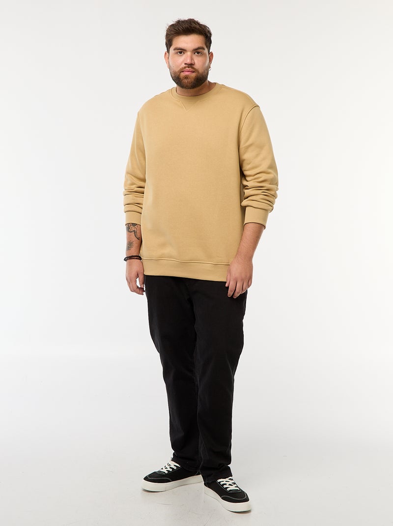 Effen sweater met ronde hals Biege - Kiabi