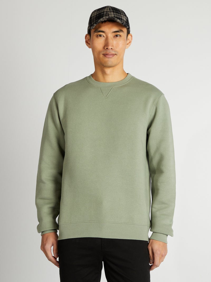 Effen sweater met ronde hals GROEN - Kiabi