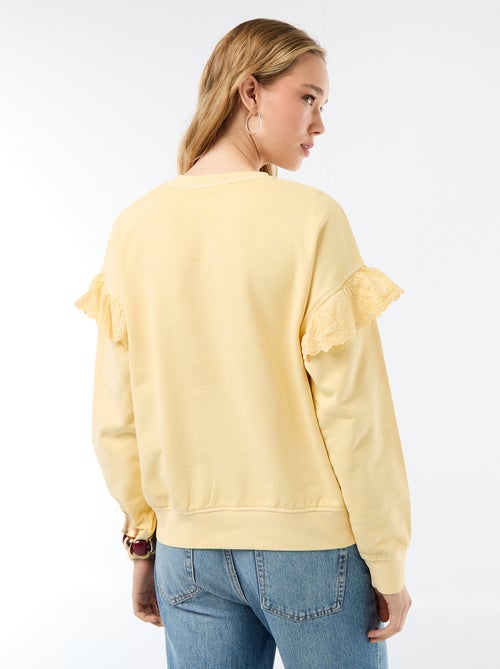 Effen sweater met volantjes van Engels borduurwerk op de mouwen - Kiabi