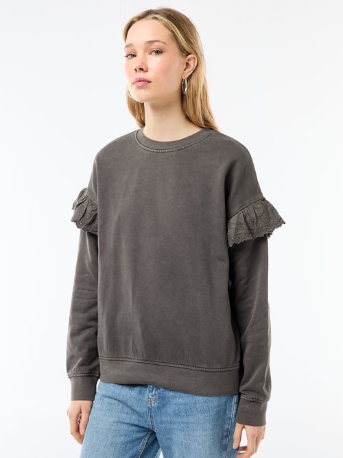 Effen sweater met volantjes van Engels borduurwerk op de mouwen - Kiabi