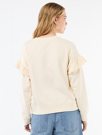 Effen sweater met volantjes van Engels borduurwerk op de mouwen