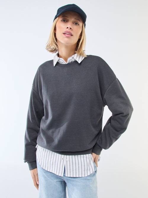 Effen sweater van french terry met ronde hals - Kiabi