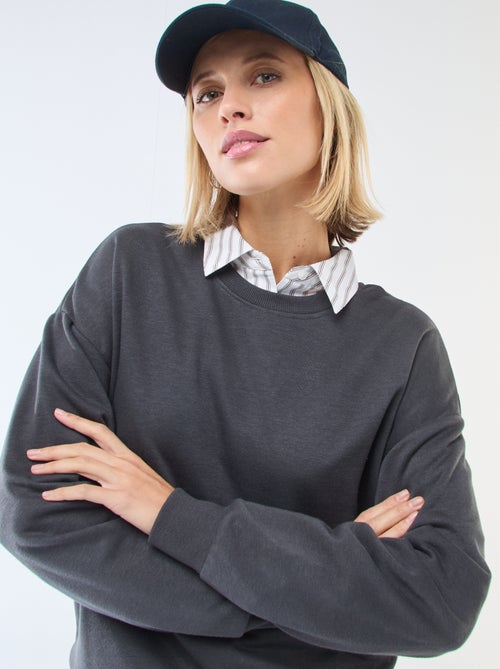 Effen sweater van french terry met ronde hals - Kiabi