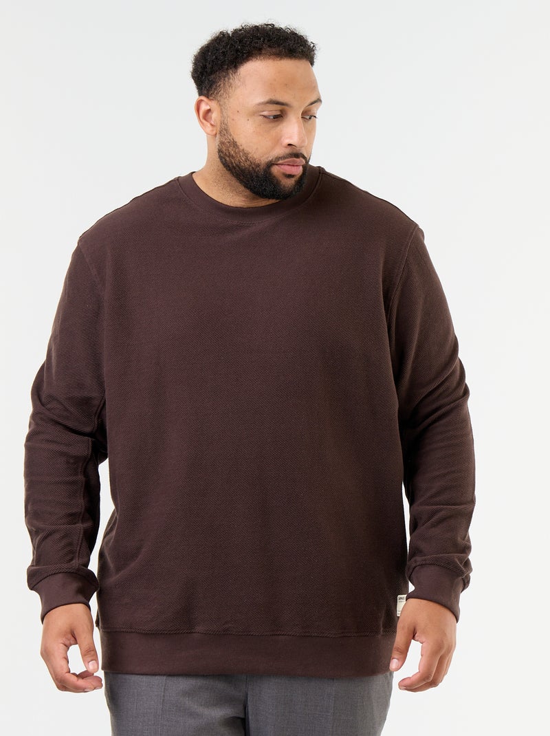 Effen sweater van geribde stof Bruin - Kiabi
