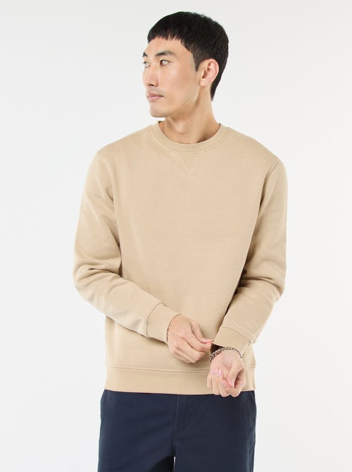 Effen sweater van geruwde fleece met ronde hals - Kiabi