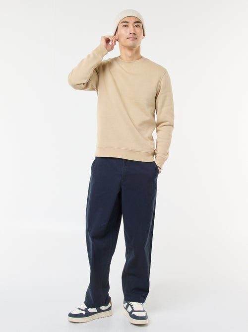 Effen sweater van geruwde fleece met ronde hals - Kiabi