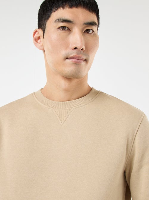 Effen sweater van geruwde fleece met ronde hals - Kiabi