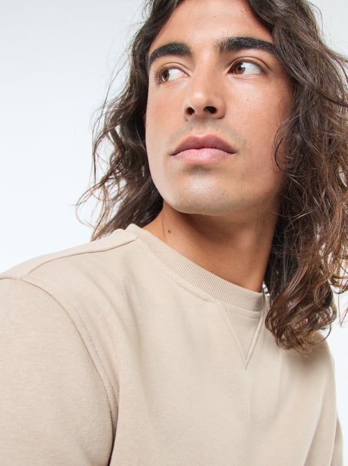 Effen sweater van geruwde fleece met ronde hals - Kiabi