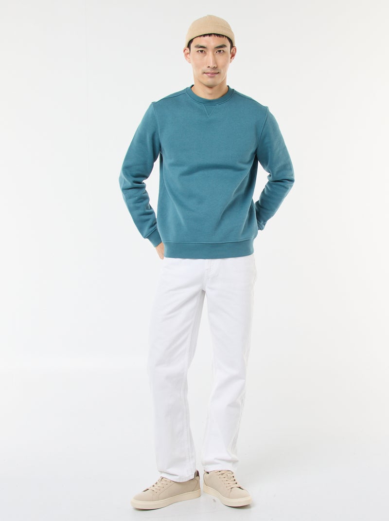 Effen sweater van geruwde fleece met ronde hals Blauw - Kiabi