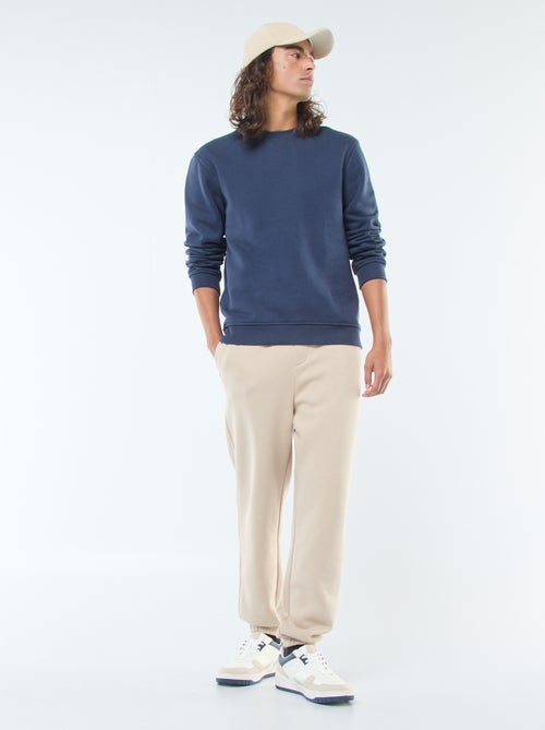 Effen sweater van geruwde fleece met ronde hals - Kiabi