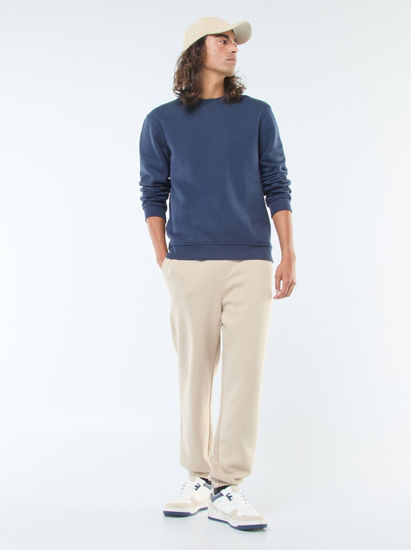 Effen sweater van geruwde fleece met ronde hals Blauw - Kiabi